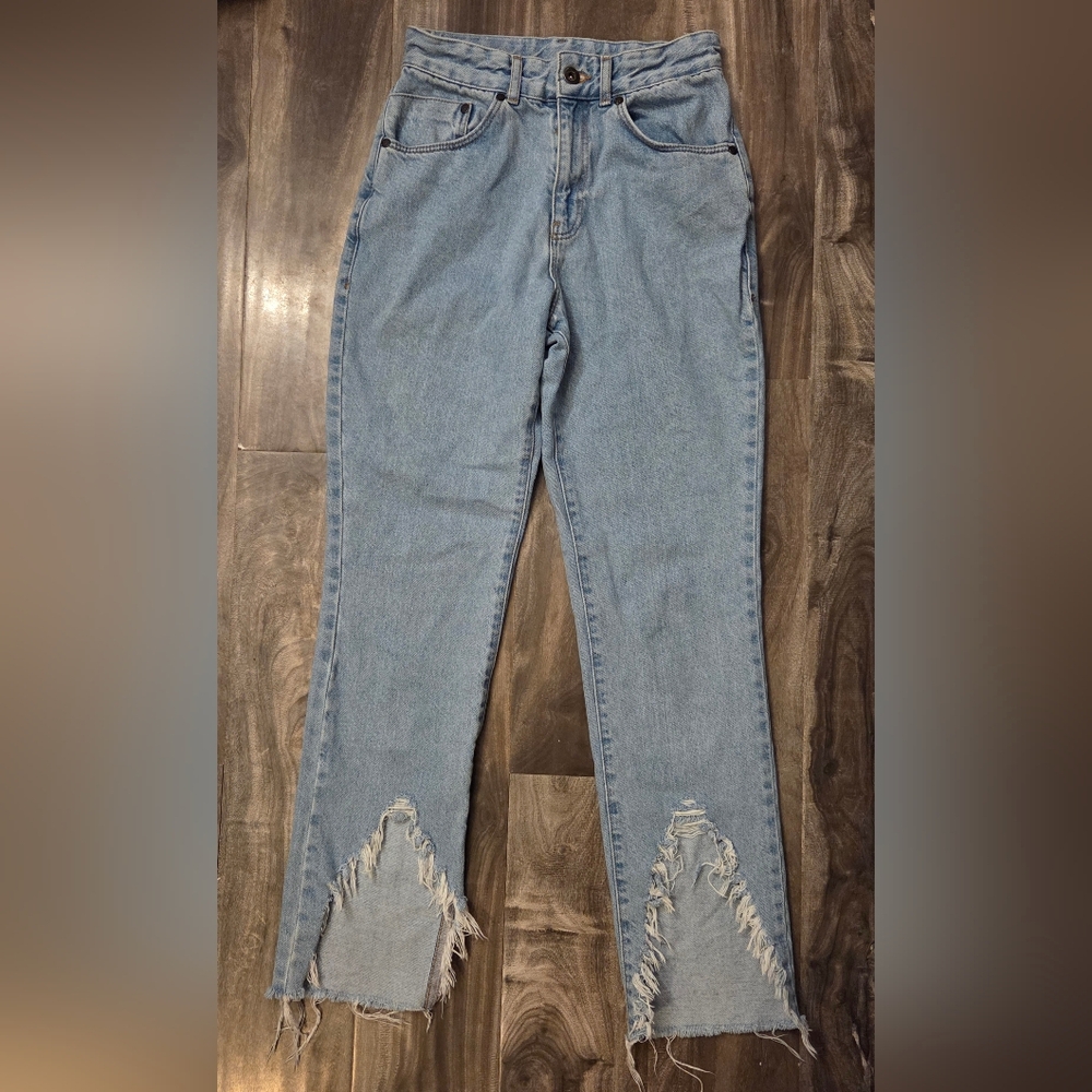 The Ragged Priest Light Blue Frayed Hem Jeans